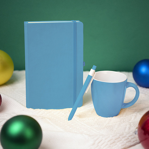 Подарочный набор HAPPINESS: блокнот, ручка, кружка, голубой с логотипом в Белгороде заказать по выгодной цене в кибермаркете AvroraStore