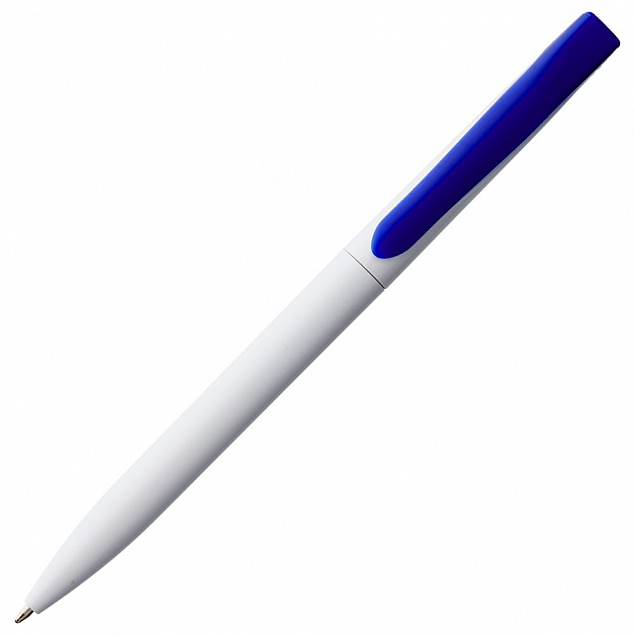 Ручка шариковая Pin, белая с синим с логотипом в Белгороде заказать по выгодной цене в кибермаркете AvroraStore
