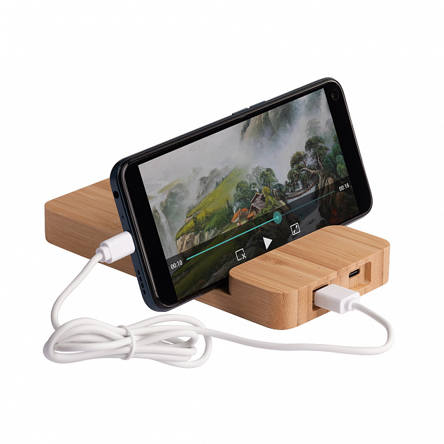 Беспроводное (10W) зарядное устройство "Bamboo Power" 5000 mAh с подставкой под смартфон, бамбук с логотипом в Белгороде заказать по выгодной цене в кибермаркете AvroraStore