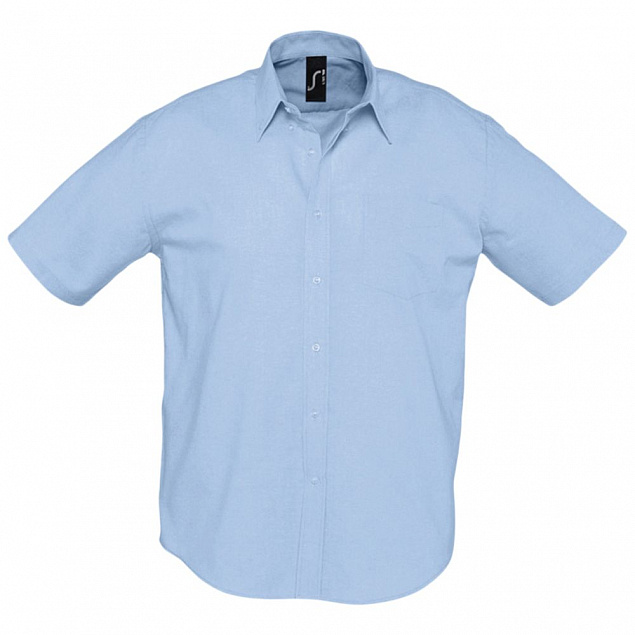 Рубашка мужская с коротким рукавом Brisbane, голубая с логотипом в Белгороде заказать по выгодной цене в кибермаркете AvroraStore
