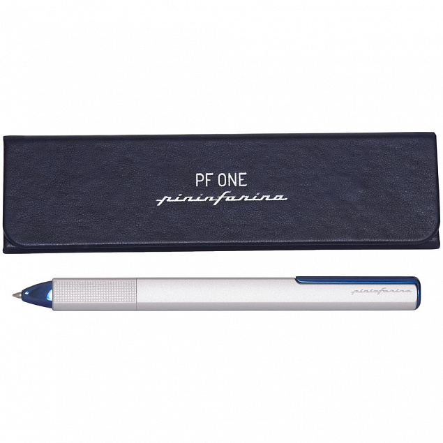 Ручка шариковая PF One, серебристая с синим с логотипом в Белгороде заказать по выгодной цене в кибермаркете AvroraStore
