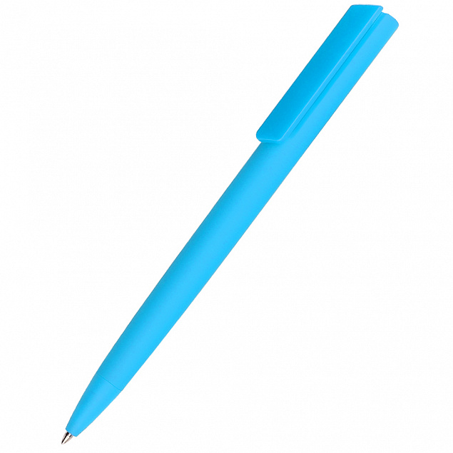 Ручка пластиковая Lavy софт-тач, голубая с логотипом в Белгороде заказать по выгодной цене в кибермаркете AvroraStore