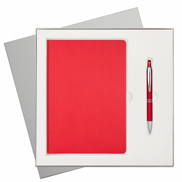Подарочный набор Rain, красный (ежедневник, ручка) с логотипом в Белгороде заказать по выгодной цене в кибермаркете AvroraStore