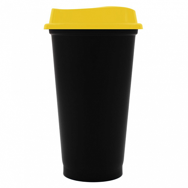 Стакан с крышкой Color Cap Black, черный с желтым с логотипом в Белгороде заказать по выгодной цене в кибермаркете AvroraStore