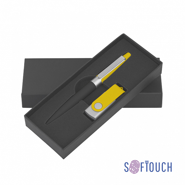 Набор ручка + флеш-карта 8 Гб в футляре, черный/желтый, покрытие soft touch # с логотипом в Белгороде заказать по выгодной цене в кибермаркете AvroraStore