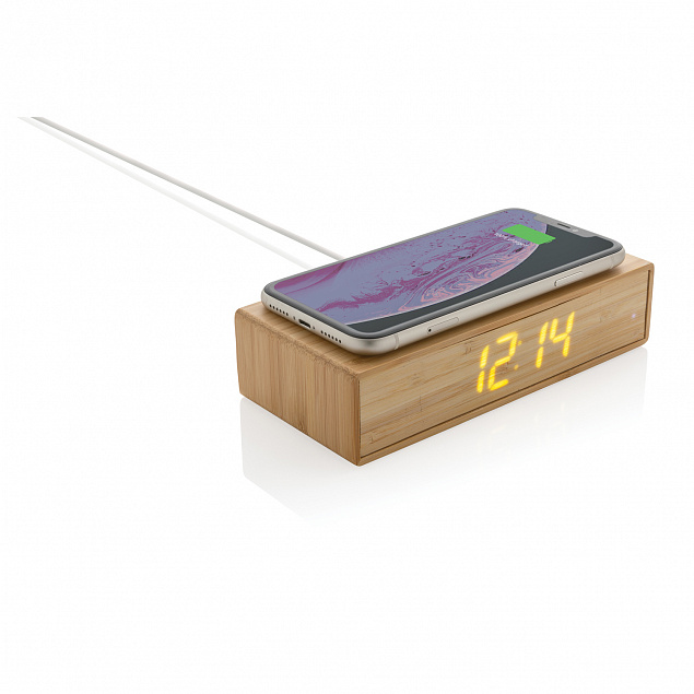 Часы с будильником Bamboo с функцией беспроводной зарядки, 5 Вт с логотипом в Белгороде заказать по выгодной цене в кибермаркете AvroraStore