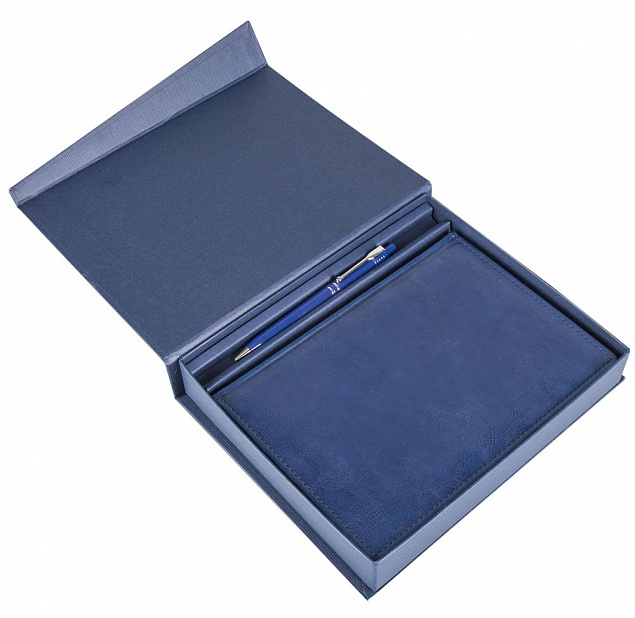 Коробка Duo под ежедневник и ручку, синяя с логотипом в Белгороде заказать по выгодной цене в кибермаркете AvroraStore