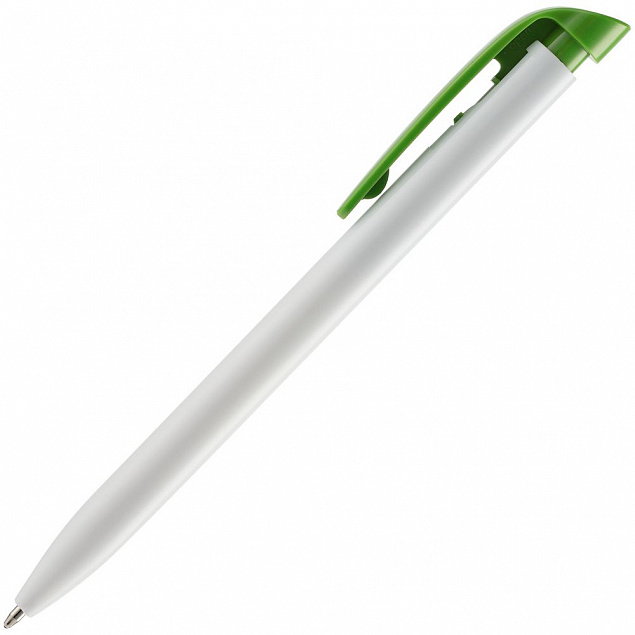 Ручка шариковая Favorite, белая с зеленым с логотипом в Белгороде заказать по выгодной цене в кибермаркете AvroraStore