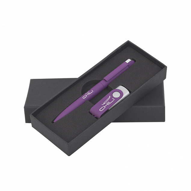 Набор ручка + флеш-карта 8 Гб в футляре, фиолетовый, покрытие soft touch с логотипом в Белгороде заказать по выгодной цене в кибермаркете AvroraStore