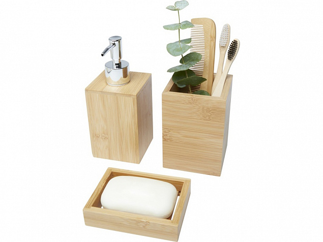 Набор из 3 аксессуаров из бамбука для ванной комнаты Hedon, natural с логотипом в Белгороде заказать по выгодной цене в кибермаркете AvroraStore