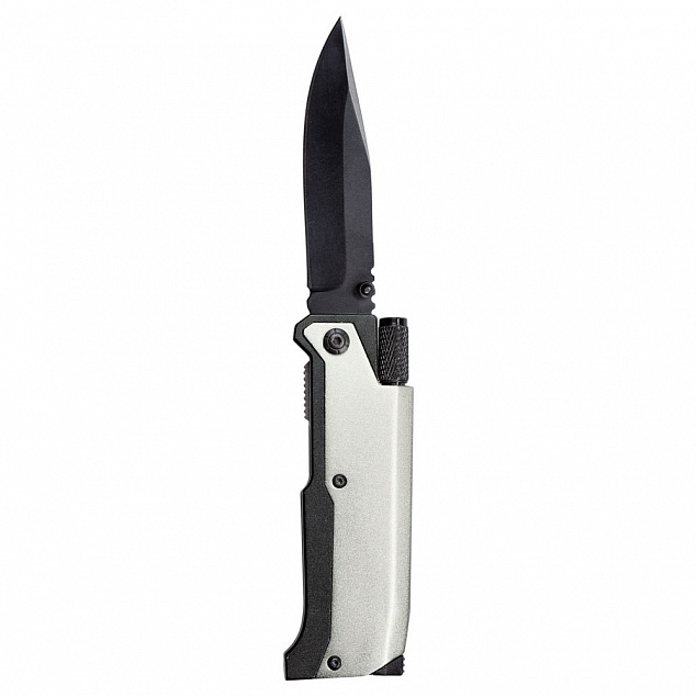 Нож складной с фонариком и огнивом Ster, серый с логотипом в Белгороде заказать по выгодной цене в кибермаркете AvroraStore