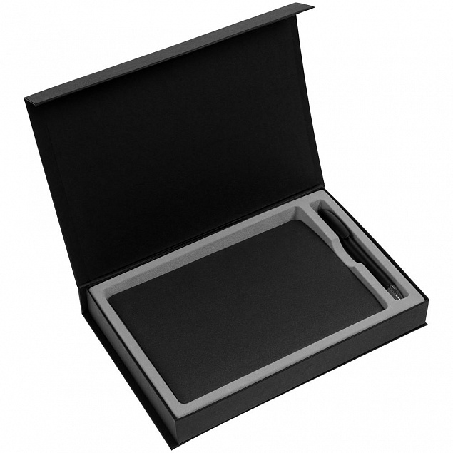 Коробка Silk с ложементом под ежедневник и ручку, черная с логотипом в Белгороде заказать по выгодной цене в кибермаркете AvroraStore