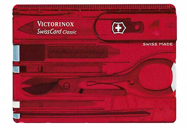 Набор инструментов SwissCard, полупрозрачный красный с логотипом в Белгороде заказать по выгодной цене в кибермаркете AvroraStore