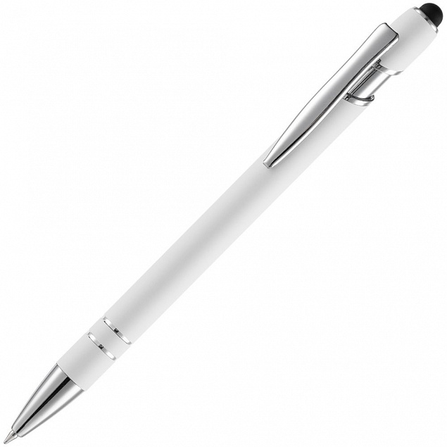 Ручка шариковая Pointer Soft Touch со стилусом, белая с логотипом в Белгороде заказать по выгодной цене в кибермаркете AvroraStore