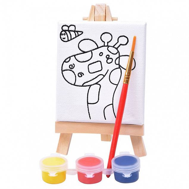 Набор для раскраски "Жираф":холст,мольберт,кисть, краски 3шт с логотипом в Белгороде заказать по выгодной цене в кибермаркете AvroraStore