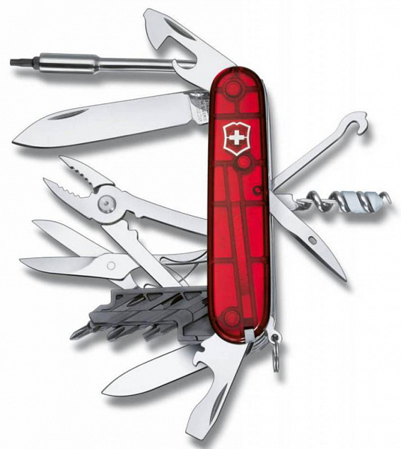 Офицерский нож CyberTool L, прозрачный красный с логотипом в Белгороде заказать по выгодной цене в кибермаркете AvroraStore