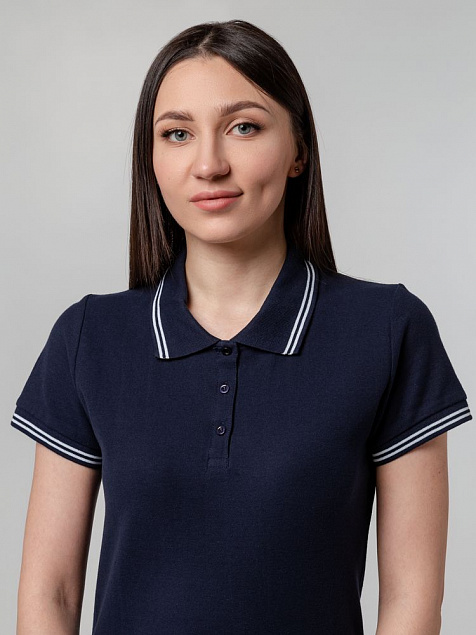 Рубашка поло женская Virma Stripes Lady, темно-синяя с логотипом в Белгороде заказать по выгодной цене в кибермаркете AvroraStore