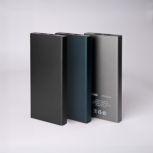 Универсальный аккумулятор OMG Iron line 10 (10000 мАч), металл, черный, 14,7х6.6х1,5 см с логотипом в Белгороде заказать по выгодной цене в кибермаркете AvroraStore