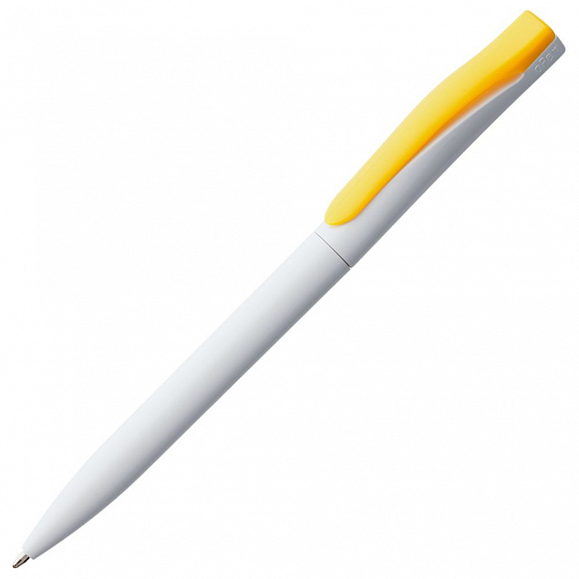 Ручка шариковая Pin, белая с желтым с логотипом в Белгороде заказать по выгодной цене в кибермаркете AvroraStore