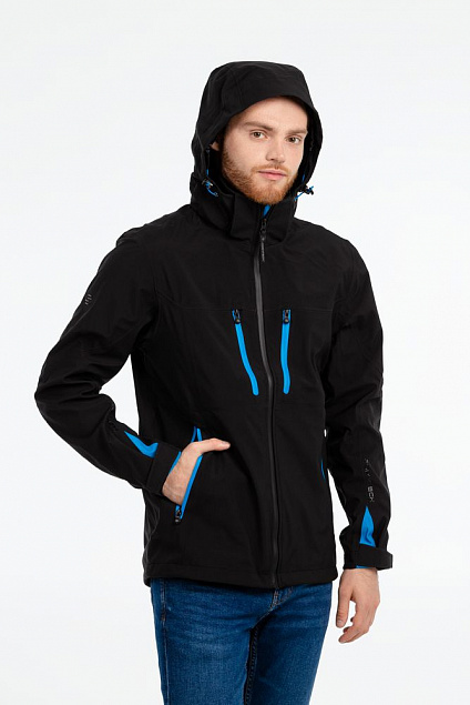 Куртка софтшелл мужская Patrol, черная с синим с логотипом в Белгороде заказать по выгодной цене в кибермаркете AvroraStore