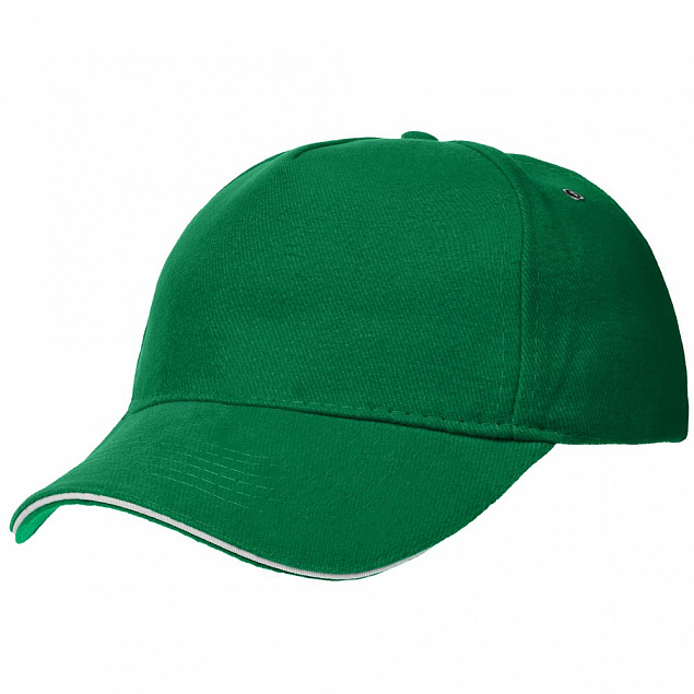 Бейсболка Classic, ярко-зеленая с белым кантом с логотипом в Белгороде заказать по выгодной цене в кибермаркете AvroraStore