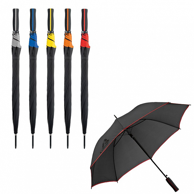 Зонт-трость Jenna, черный с красным с логотипом в Белгороде заказать по выгодной цене в кибермаркете AvroraStore