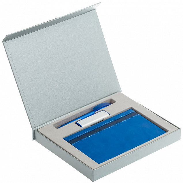 Коробка Memo Pad для блокнота, флешки и ручки, серебристая с логотипом в Белгороде заказать по выгодной цене в кибермаркете AvroraStore