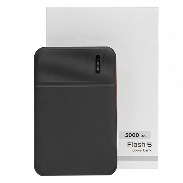 Универсальный аккумулятор OMG Flash 5 (5000 мАч) с подсветкой и soft touch, черный, 9,8х6.3х1,3 см с логотипом в Белгороде заказать по выгодной цене в кибермаркете AvroraStore