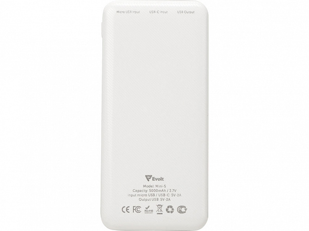 Внешний аккумулятор Evolt Mini-5, 5000 mAh, белый с логотипом в Белгороде заказать по выгодной цене в кибермаркете AvroraStore
