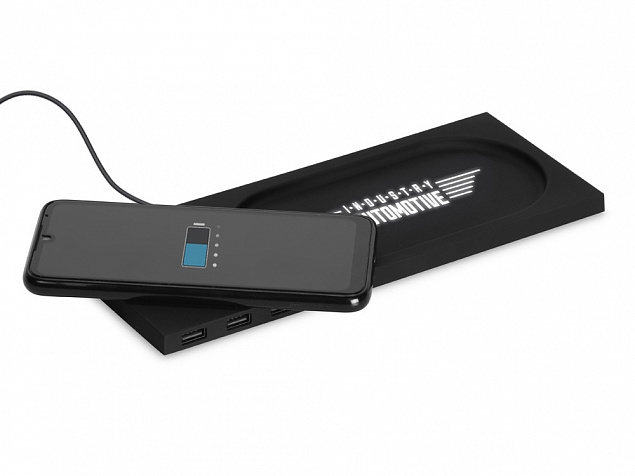 Беспроводное настольное зарядное устройство Glide с подсветкой, soft-touch с логотипом в Белгороде заказать по выгодной цене в кибермаркете AvroraStore