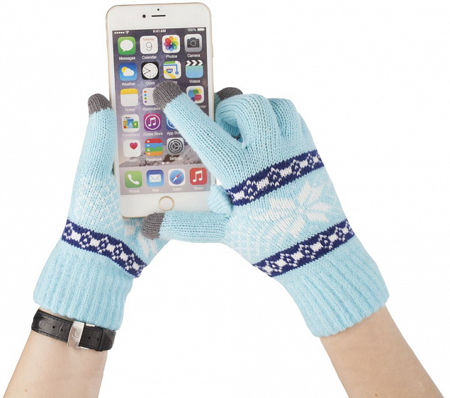 Сенсорные перчатки Snowflake, голубые с логотипом в Белгороде заказать по выгодной цене в кибермаркете AvroraStore