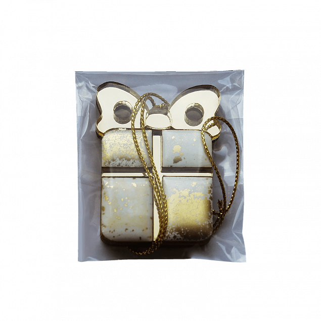 Ёлочная игрушка Подарочек (белый с золотым ) с логотипом в Белгороде заказать по выгодной цене в кибермаркете AvroraStore