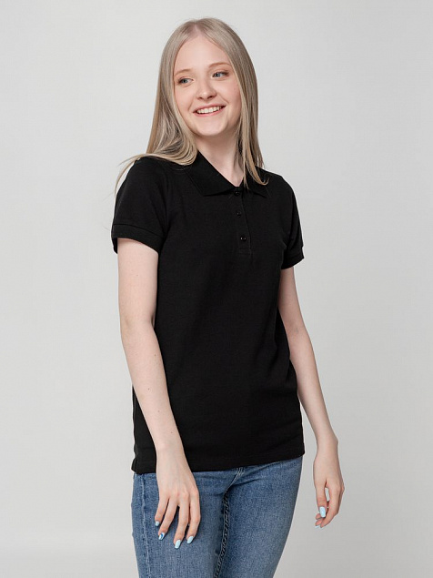 Рубашка поло женская Virma Lady, черная с логотипом в Белгороде заказать по выгодной цене в кибермаркете AvroraStore