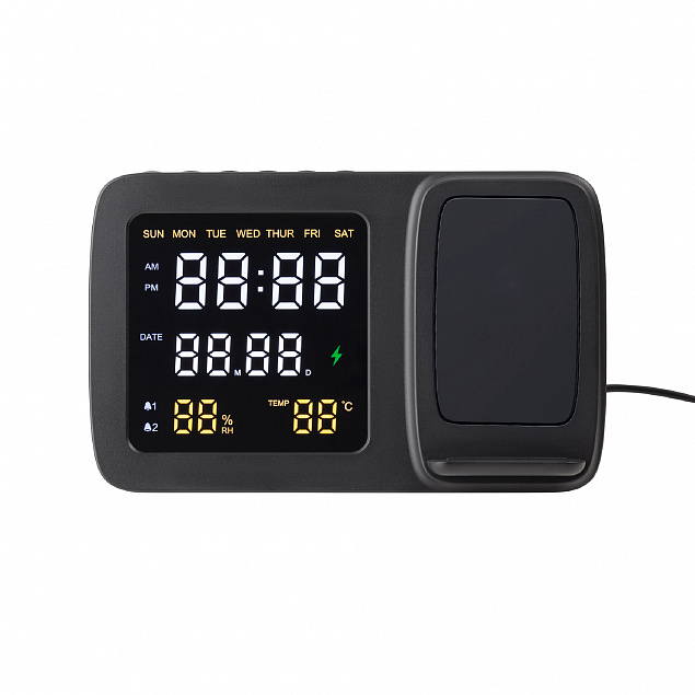 Настольные часы "Smart Screen" с беспроводным (15W) зарядным устройством, гигрометром, термометром, календарём, с подсветкой логотипа с логотипом в Белгороде заказать по выгодной цене в кибермаркете AvroraStore