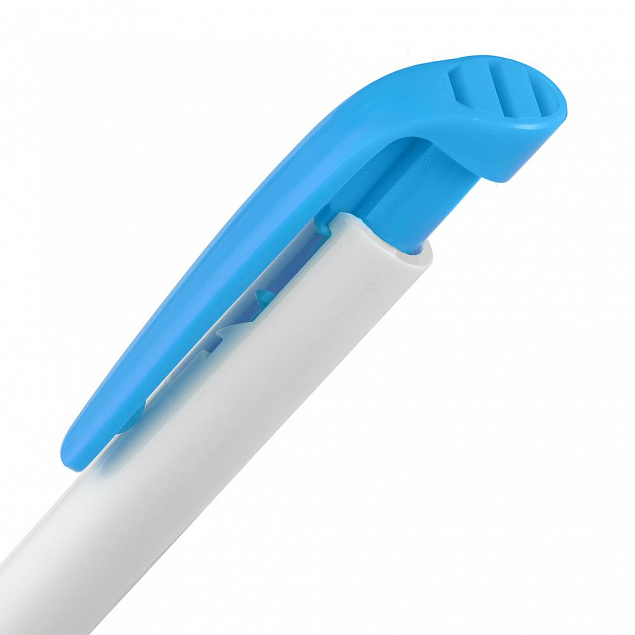 Ручка шариковая Favorite, белая с голубым с логотипом в Белгороде заказать по выгодной цене в кибермаркете AvroraStore