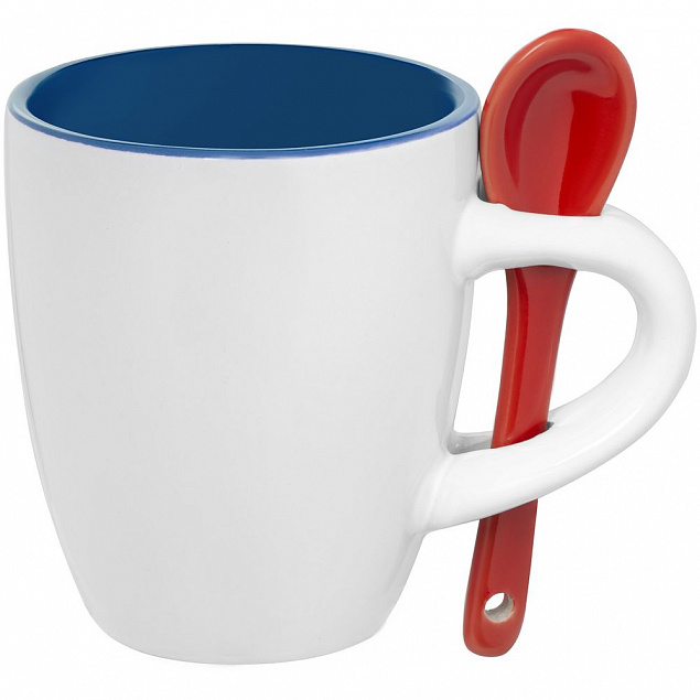 Кофейная кружка Pairy с ложкой, синяя с красной с логотипом в Белгороде заказать по выгодной цене в кибермаркете AvroraStore