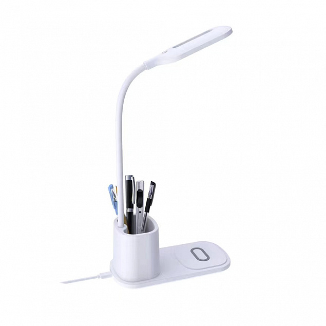 Настольная лампа Tenza с беспроводной зарядкой и держателем для ручек - Белый BB с логотипом в Белгороде заказать по выгодной цене в кибермаркете AvroraStore