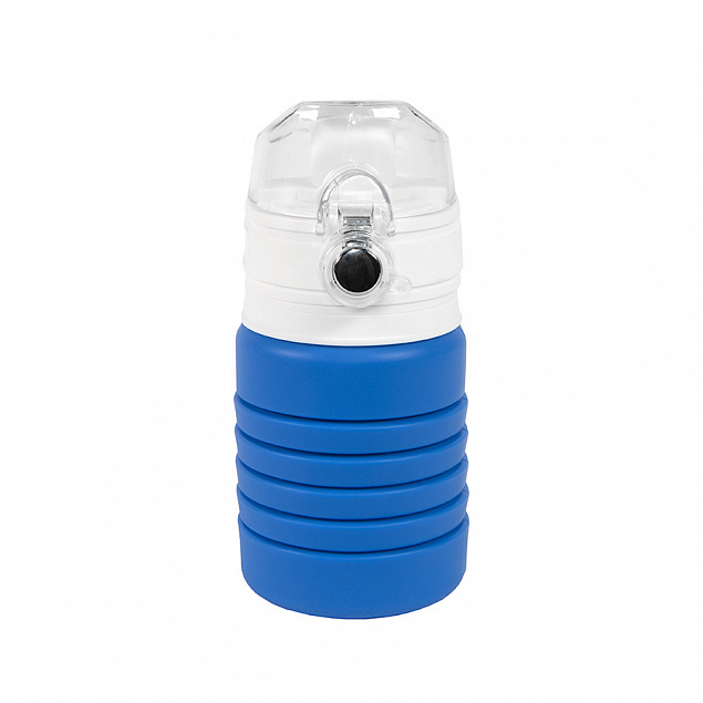 Бутылка для воды складная с карабином SPRING; синяя, 550/250 мл, силикон с логотипом в Белгороде заказать по выгодной цене в кибермаркете AvroraStore