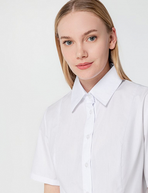 Рубашка женская с коротким рукавом Collar, белая с логотипом в Белгороде заказать по выгодной цене в кибермаркете AvroraStore