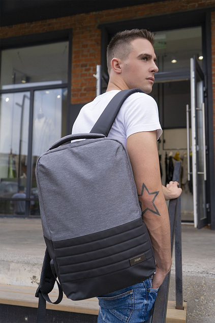 Бизнес рюкзак Leardo Plus с USB разъемом, серый/серый с логотипом в Белгороде заказать по выгодной цене в кибермаркете AvroraStore