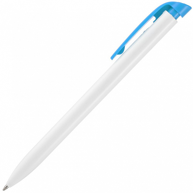 Ручка шариковая Favorite, белая с голубым с логотипом в Белгороде заказать по выгодной цене в кибермаркете AvroraStore