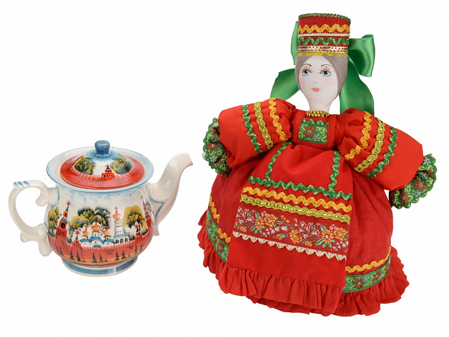 Подарочный набор Кремлевский: кукла на чайник, чайник заварной с росписью с логотипом в Белгороде заказать по выгодной цене в кибермаркете AvroraStore