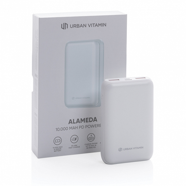 Внешний аккумулятор Urban Vitamin Alameda с быстрой зарядкой PD, 18 Вт, 10000 мАч с логотипом в Белгороде заказать по выгодной цене в кибермаркете AvroraStore