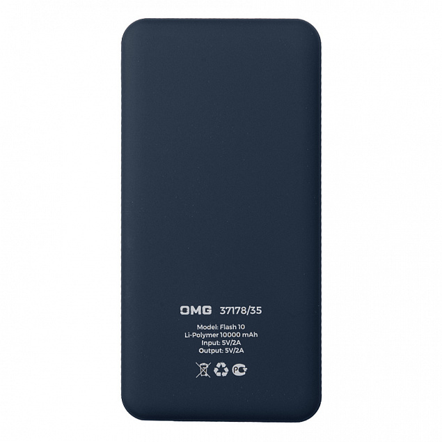 Универсальный аккумулятор OMG Flash 10 (10000 мАч) с подсветкой и soft touch,синий,13,7х6,87х1,55 мм с логотипом в Белгороде заказать по выгодной цене в кибермаркете AvroraStore