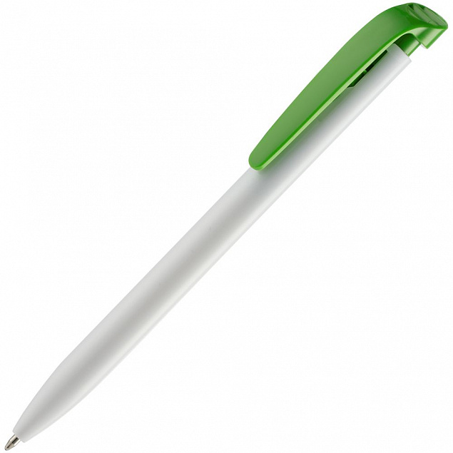 Ручка шариковая Favorite, белая с зеленым с логотипом в Белгороде заказать по выгодной цене в кибермаркете AvroraStore