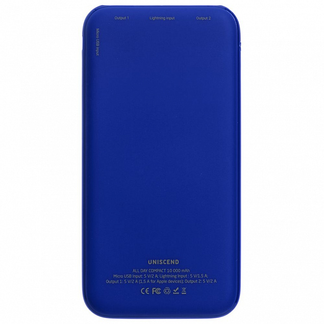 Внешний аккумулятор Uniscend All Day Compact 10 000 мАч, синий с логотипом в Белгороде заказать по выгодной цене в кибермаркете AvroraStore