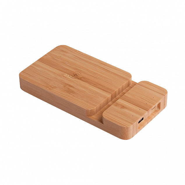 Беспроводное (10W) зарядное устройство "Bamboo Power" 5000 mAh с подставкой под смартфон, бамбук с логотипом в Белгороде заказать по выгодной цене в кибермаркете AvroraStore