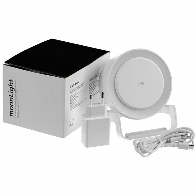 Лампа с колонкой и беспроводной зарядкой moonLight, белая с логотипом в Белгороде заказать по выгодной цене в кибермаркете AvroraStore