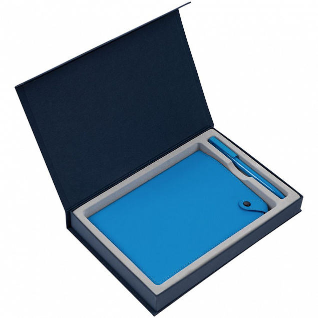 Коробка Silk с ложементом под ежедневник и ручку, синяя с логотипом в Белгороде заказать по выгодной цене в кибермаркете AvroraStore