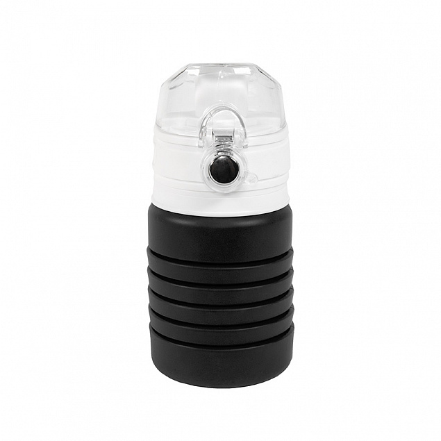 Бутылка для воды складная с карабином SPRING; черная, 550/250 мл, силикон с логотипом в Белгороде заказать по выгодной цене в кибермаркете AvroraStore